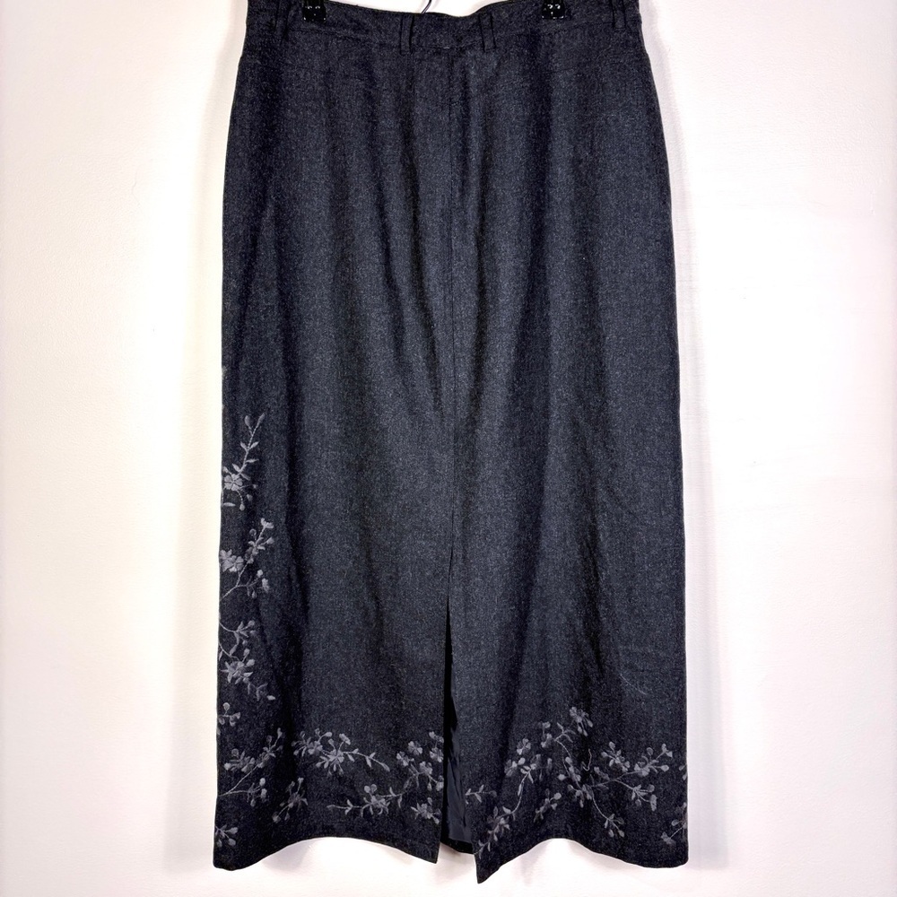 Eddie Bauer Gray Wool Blend Floral Embroidered Maxi Skirt - Picture 6 of 11